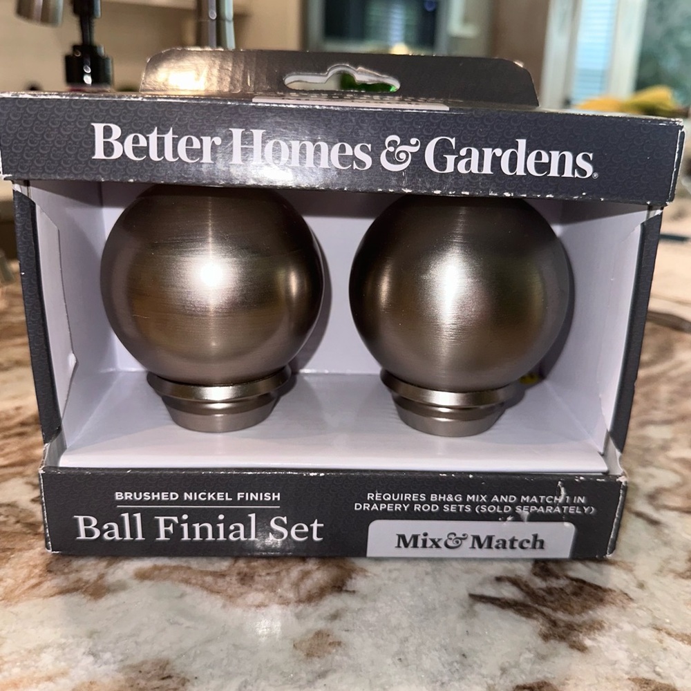 Better Homes & Gardens Finial Set for Curtain Rod Brushed Nickel Finish
